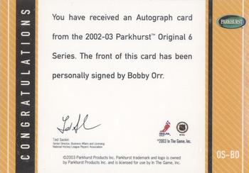 2003-04 Parkhurst Original Six Boston - Autographs #OS-BO Bobby Orr Back