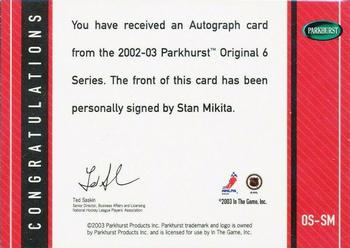2003-04 Parkhurst Original Six Chicago - Autographs #OS-SM Stan Mikita Back