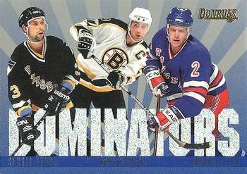 1995-96 Donruss - Dominators #3 Sergei Zubov / Ray Bourque / Brian Leetch Front