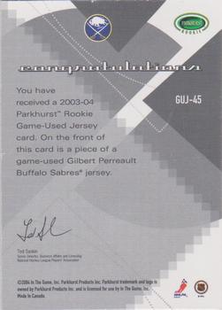 2003-04 Parkhurst Rookie - Game-Used Jersey #GUJ-45 Gilbert Perreault Back