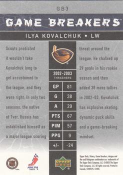 2003-04 Upper Deck Victory - Game Breakers #GB3 Ilya Kovalchuk Back