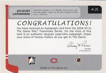 2004-05 In The Game Franchises Canadian - Autographs #A-JL Jacques Laperriere Back