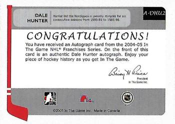 2004-05 In The Game Franchises Canadian - Autographs #A-DHU2 Dale Hunter Back