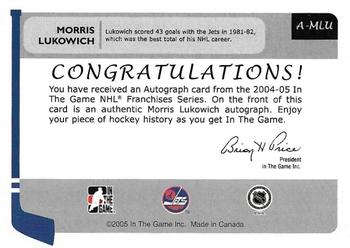 2004-05 In The Game Franchises Canadian - Autographs #A-MLU Morris Lukowich Back