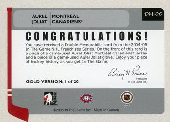 2004-05 In The Game Franchises Canadian - Double Memorabilia Gold #DM-06 Aurel Joliat Back
