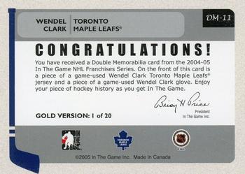 2004-05 In The Game Franchises Canadian - Double Memorabilia Gold #DM-11 Wendel Clark Back