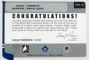 2004-05 In The Game Franchises Canadian - Double Memorabilia Gold #DM-22 Doug Gilmour Back