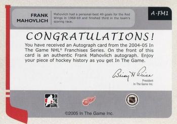 2004-05 In The Game Franchises US West - Autographs #A-FM1 Frank Mahovlich Back