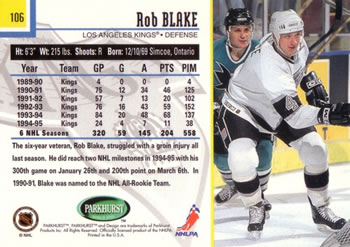 1995-96 Parkhurst International #106 Rob Blake Back