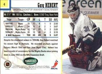 1995-96 Parkhurst International #4 Guy Hebert Back
