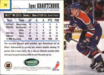 1995-96 Parkhurst International #74 Igor Kravtchouk Back
