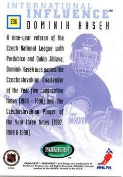 1995-96 Parkhurst International #236 Dominik Hasek Back