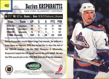 1995-96 Parkhurst International #402 Darius Kasparaitis Back