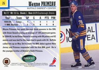 1995-96 Parkhurst International #26 Wayne Primeau Back