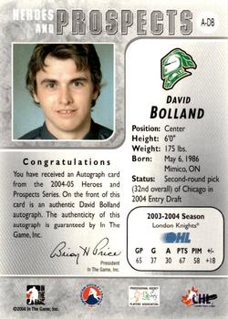 2004-05 In The Game Heroes and Prospects - Autographs #A-DB Dave Bolland Back