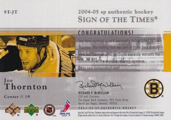 2004-05 SP Authentic - Sign of the Times #ST-JT Joe Thornton Back