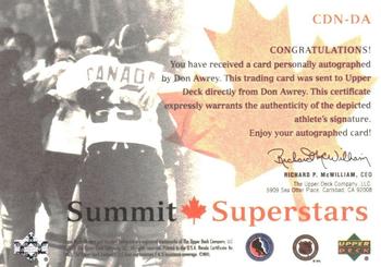 2004-05 UD Legendary Signatures - Summit Superstars Autographs #CDN-DA Don Awrey Back