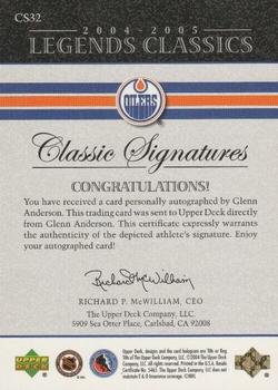 2004-05 Upper Deck Legends Classics - Classic Signatures #CS32 Glenn Anderson Back