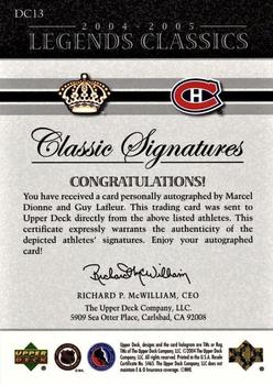 2004-05 Upper Deck Legends Classics - Classic Signatures #DC13 Marcel Dionne / Guy Lafleur Back