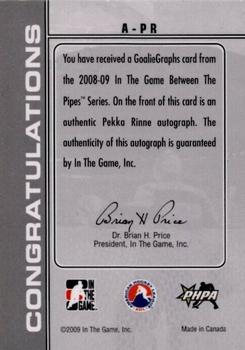 2008-09 In The Game Between The Pipes - Autographs #A-PR Pekka Rinne  Back