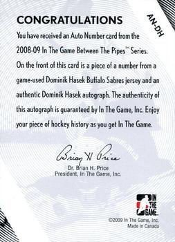 2008-09 In The Game Between The Pipes - Auto Numbers #AN-DH Dominik Hasek  Back