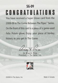 2008-09 In The Game Between The Pipes - Super Glove #SG-09 Felix Potvin  Back