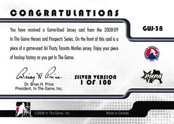 2008-09 In The Game Heroes and Prospects - Jerseys #GUJ-38 Jiri Tlusty  Back