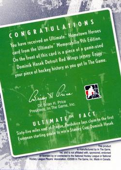 2008-09 In The Game Ultimate Memorabilia - Hometown Heroes #NNO Dominik Hasek  Back