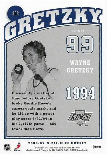 2008-09 O-Pee-Chee - Wayne Gretzky Tribute #802 Wayne Gretzky Back