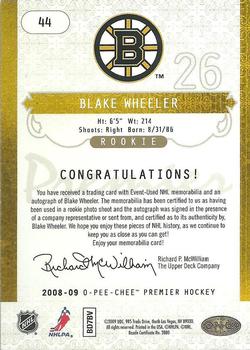 2008-09 O-Pee-Chee Premier - Gold Spectrum #44 Blake Wheeler  Back