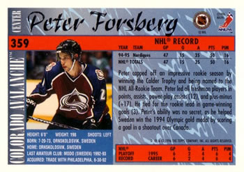 1995-96 Topps #359 Peter Forsberg Back