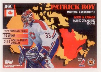 1995-96 Topps - Home Grown Canada #HGC1 Patrick Roy Back