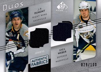2008-09 SP Game Used - Authentic Fabrics Duos #AF2-DW J.P. Dumont / Shea Weber  Front