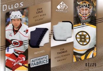 2008-09 SP Game Used - Authentic Fabrics Duos Patches #AF2-CT Erik Cole / Tim Thomas  Front