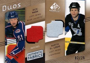 2008-09 SP Game Used - Authentic Fabrics Duos Patches #AF2-NS Martin St. Louis / Rick Nash  Front