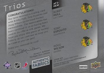 2008-09 SP Game Used - Authentic Fabrics Trios #AF3-HEW Bobby Hull / Tony Esposito / Doug Wilson  Back