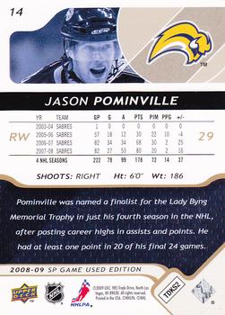 2008-09 SP Game Used - Gold #14 Jason Pominville  Back
