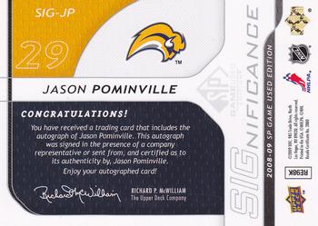 2008-09 SP Game Used - SIGnificance #SIG-JP Jason Pominville  Back