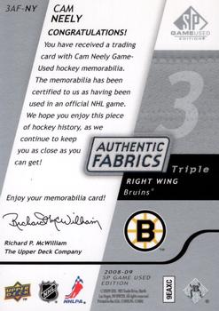 2008-09 SP Game Used - Authentic Fabrics Triple #3AF-NY Cam Neely  Back