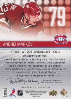 2008-09 Upper Deck Be a Player - Signatures #S-MAR Andrei Markov Back