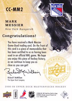 2008-09 Upper Deck Masterpieces - Canvas Clippings Green #CC-MM2 Mark Messier  Back