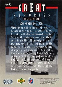 1995-96 Upper Deck Be a Player - Great Memories #GM06 Wayne Gretzky Back
