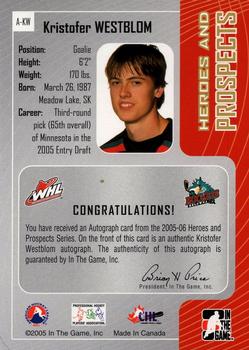 2005-06 In The Game Heroes and Prospects - Autographs #A-KW Kristofer Westblom Back
