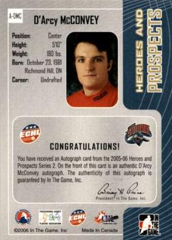 2005-06 In The Game Heroes and Prospects - Autographs Series II #A-DMC D'Arcy McConvey Back