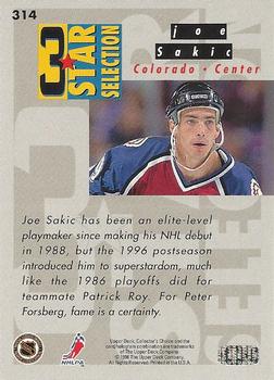 1996-97 Collector's Choice #314 Patrick Roy / Peter Forsberg / Joe Sakic Back