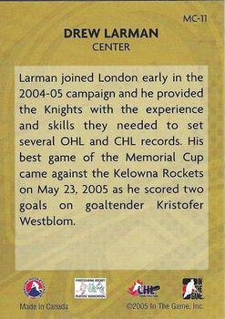 2005-06 In The Game Heroes and Prospects - Memorial Cup #MC-11 Drew Larman Back