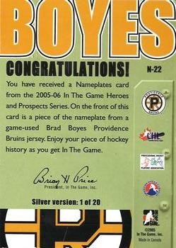 2005-06 In The Game Heroes and Prospects - Nameplates #N-22 Brad Boyes Back