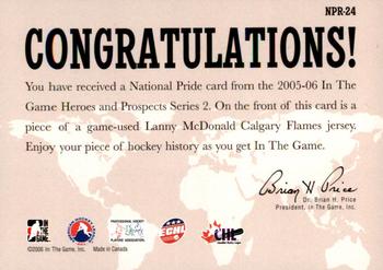 2005-06 In The Game Heroes and Prospects - National Pride #NPR-24 Lanny McDonald Back