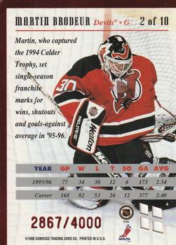 1996-97 Donruss - Between the Pipes #2 Martin Brodeur Back