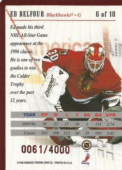 1996-97 Donruss - Between the Pipes #6 Ed Belfour Back